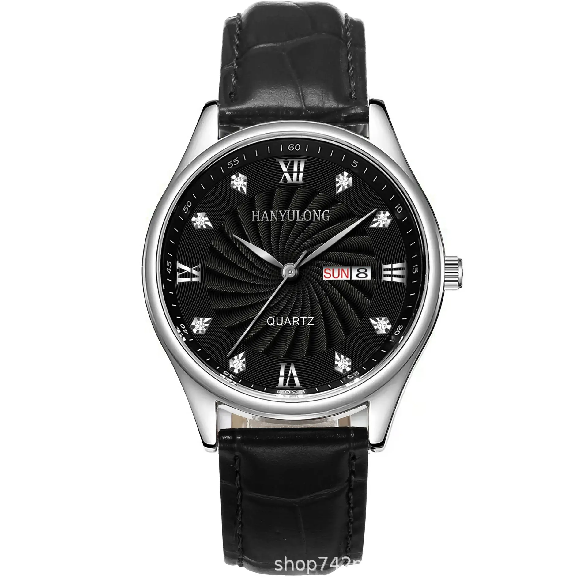 Men's Stainless Steel Dual Calendar Watch Brown Black Belt