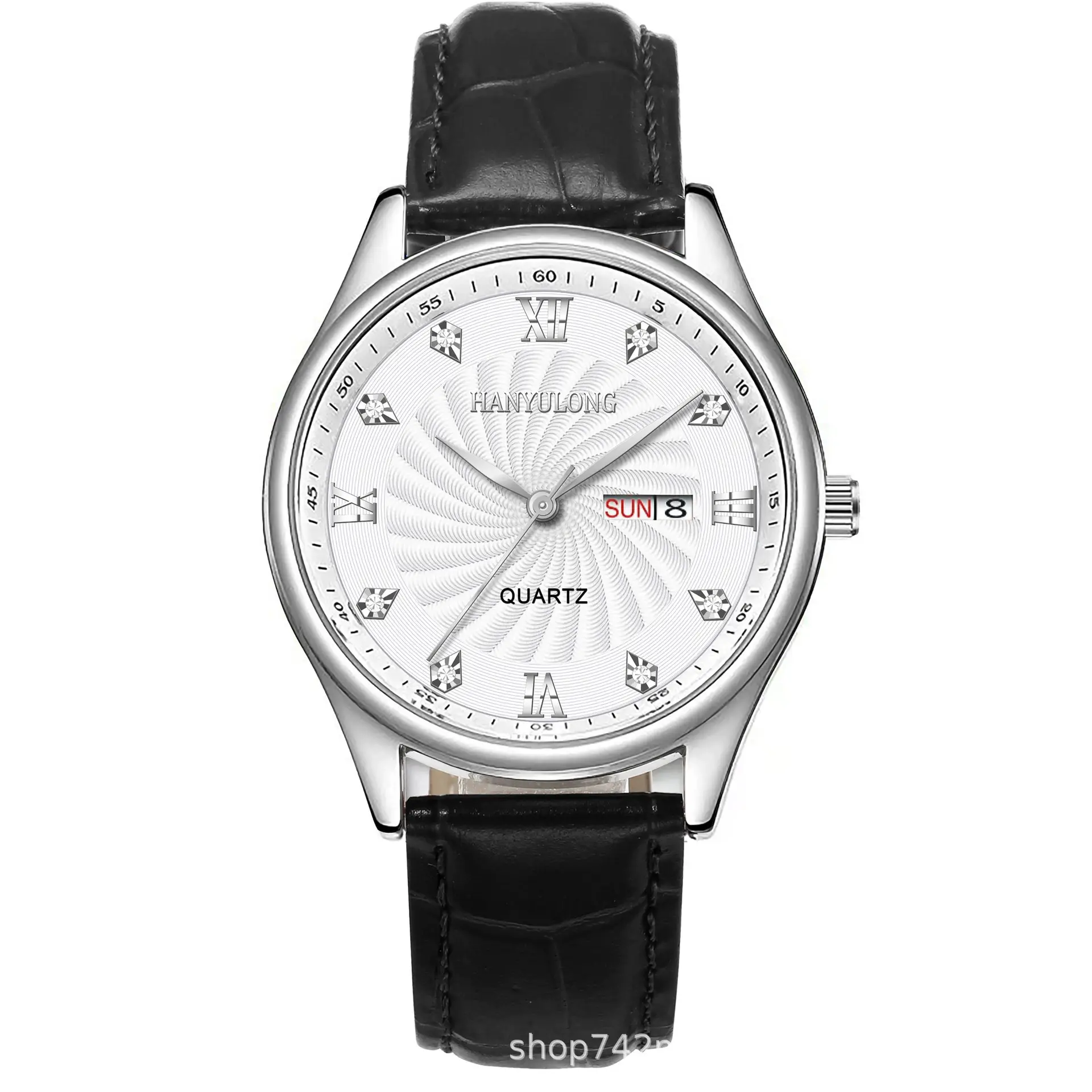 Men's Stainless Steel Dual Calendar Watch Brown Black Belt