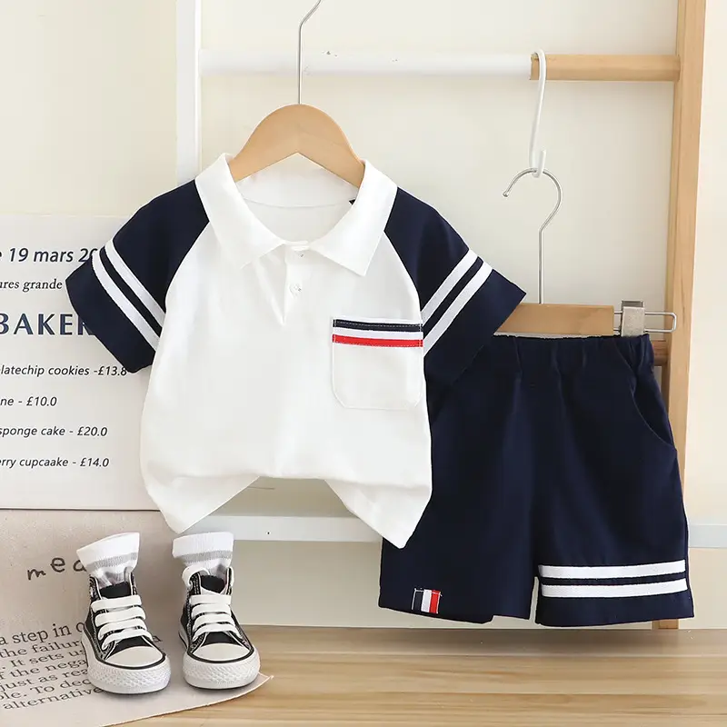 Boy's Navy Polo Shorts Set Summer 5oz — feature 2