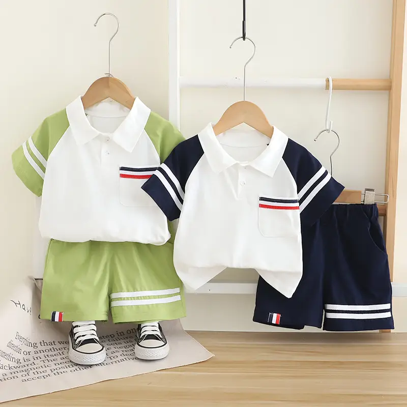 Boy's Navy Polo Shorts Set Summer 5oz — feature 3