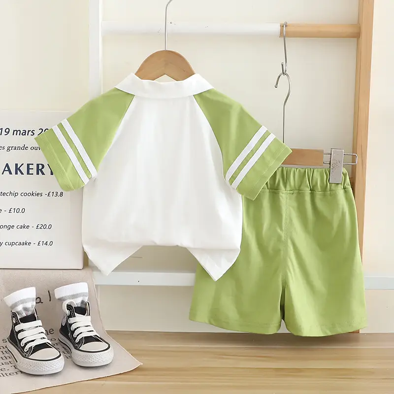 Boy's Navy Polo Shorts Set Summer 5oz — feature 5