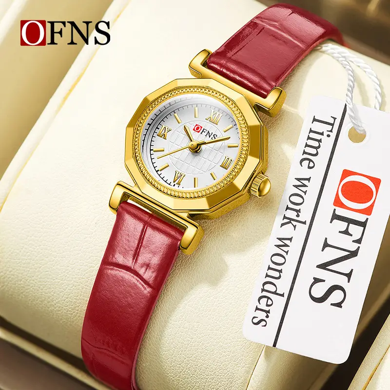 OFNS Women's Quartz Watch Black Leather Belt 3 Pin Dial - Image 12