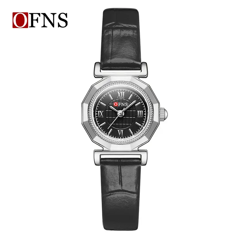 OFNS Women's Quartz Watch Black Leather Belt 3 Pin Dial - Image 14