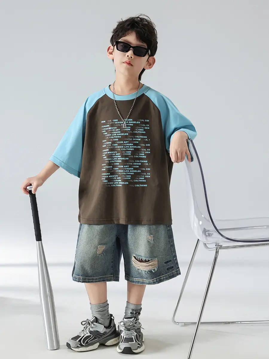 Boys Summer T-shirt Shorts Set Brown Blue 2025 Kids Wear