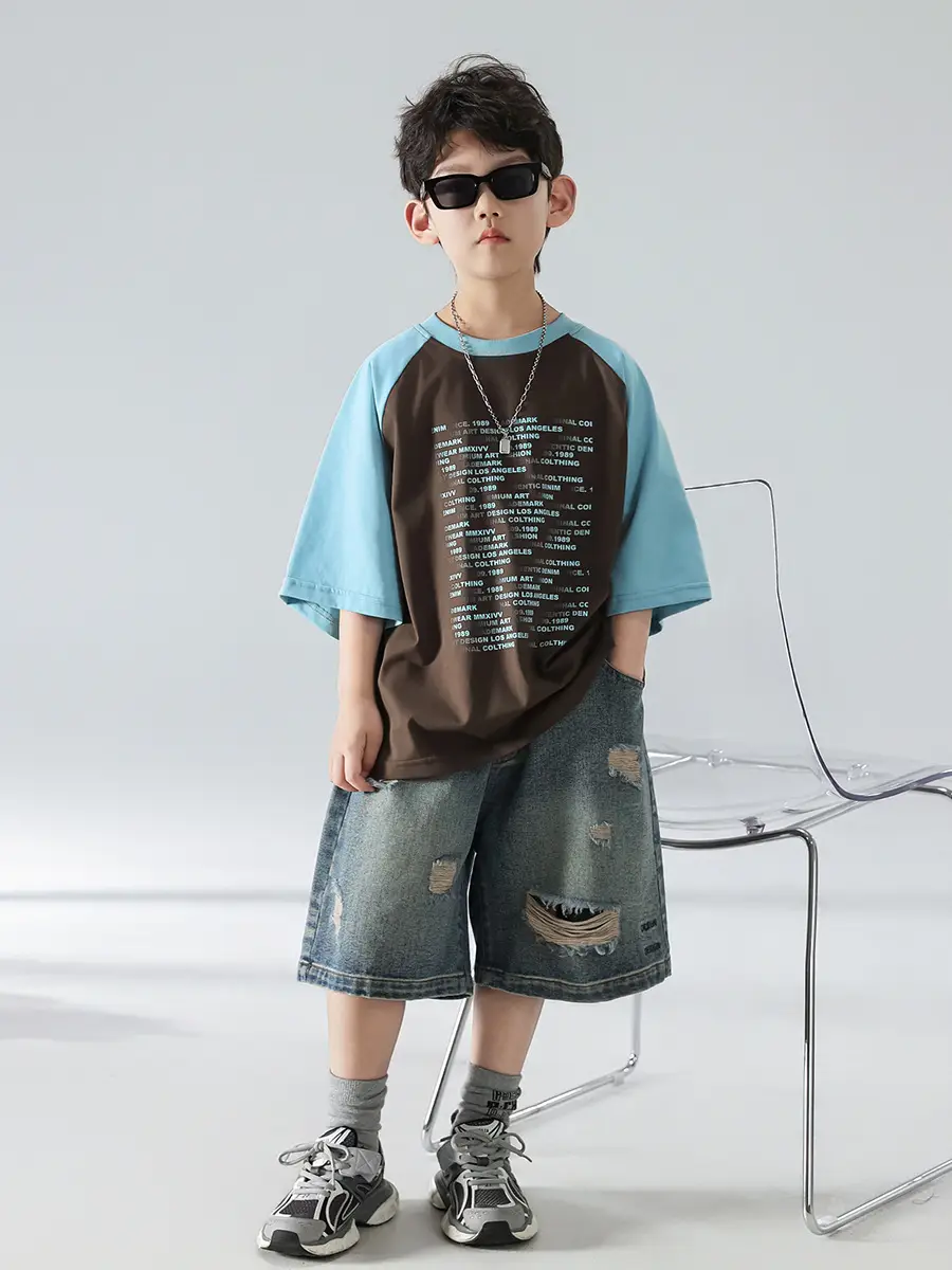 Boys Summer T-shirt Shorts Set Brown Blue 2025 Kids Wear — feature 11