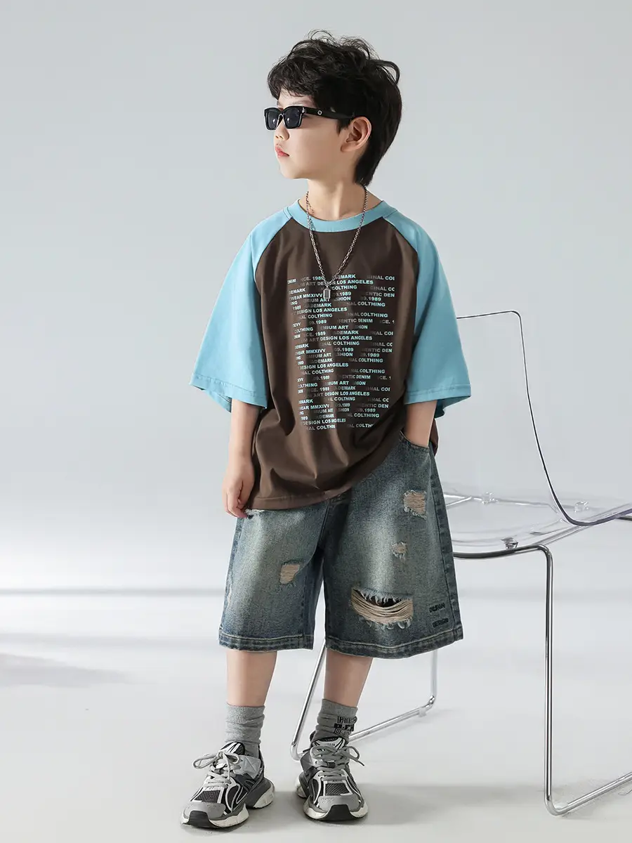 Boys Summer T-shirt Shorts Set Brown Blue 2025 Kids Wear — feature 12