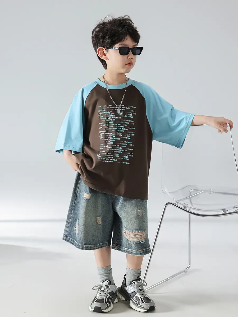 Boys Summer T-shirt Shorts Set Brown Blue 2025 Kids Wear — feature 13