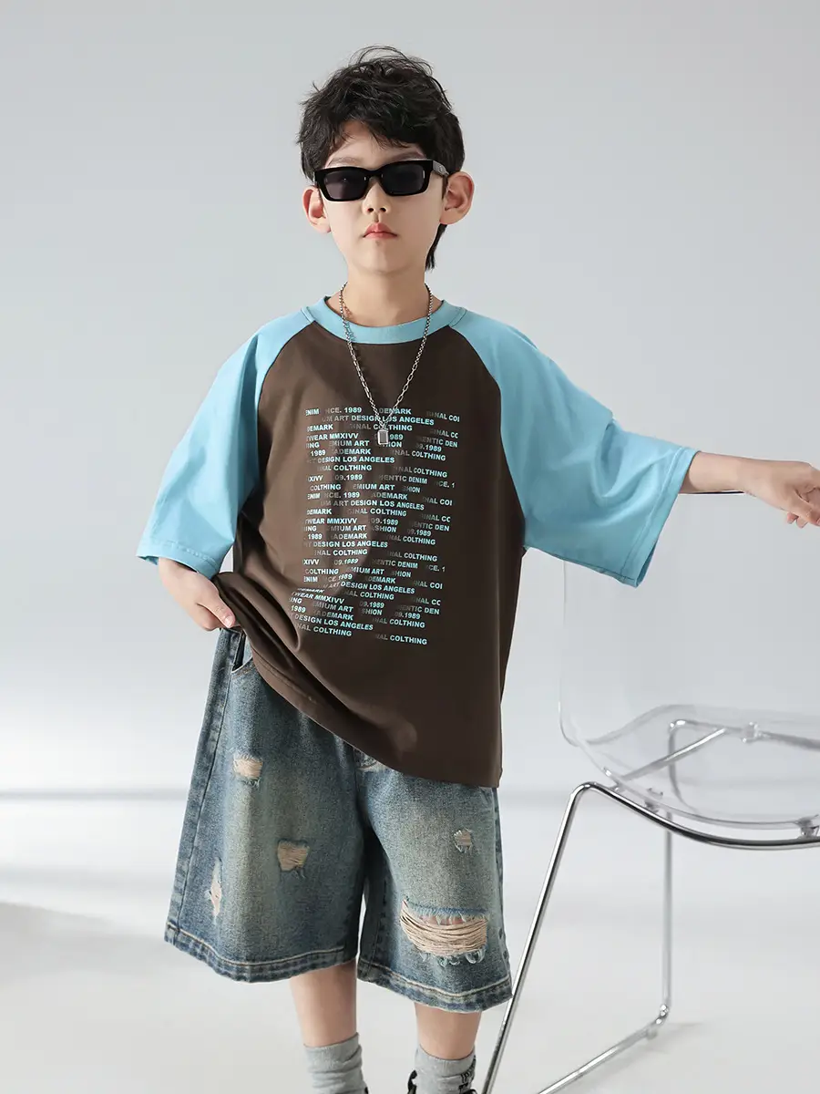 Boys Summer T-shirt Shorts Set Brown Blue 2025 Kids Wear — feature 14