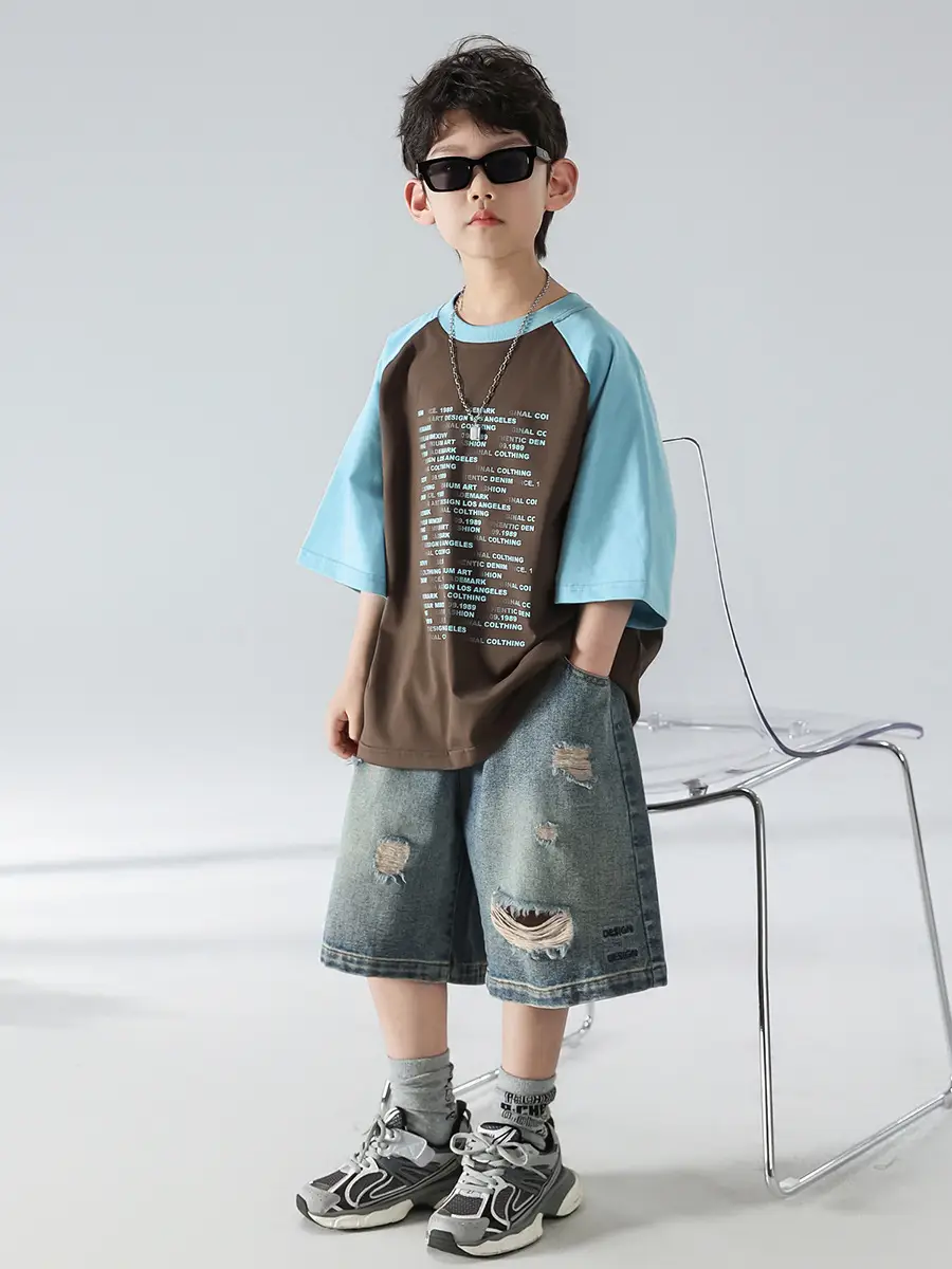 Boys Summer T-shirt Shorts Set Brown Blue 2025 Kids Wear — feature 15
