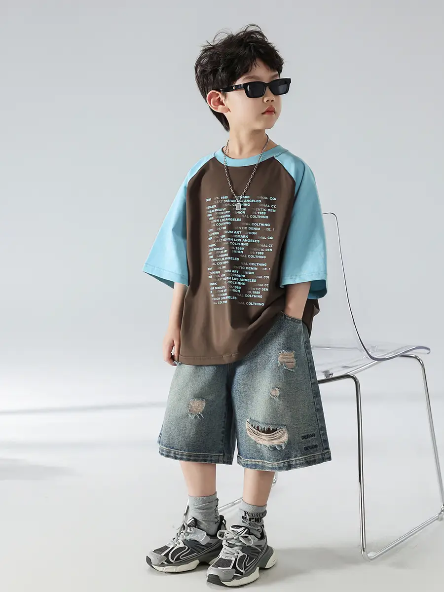 Boys Summer T-shirt Shorts Set Brown Blue 2025 Kids Wear — feature 16