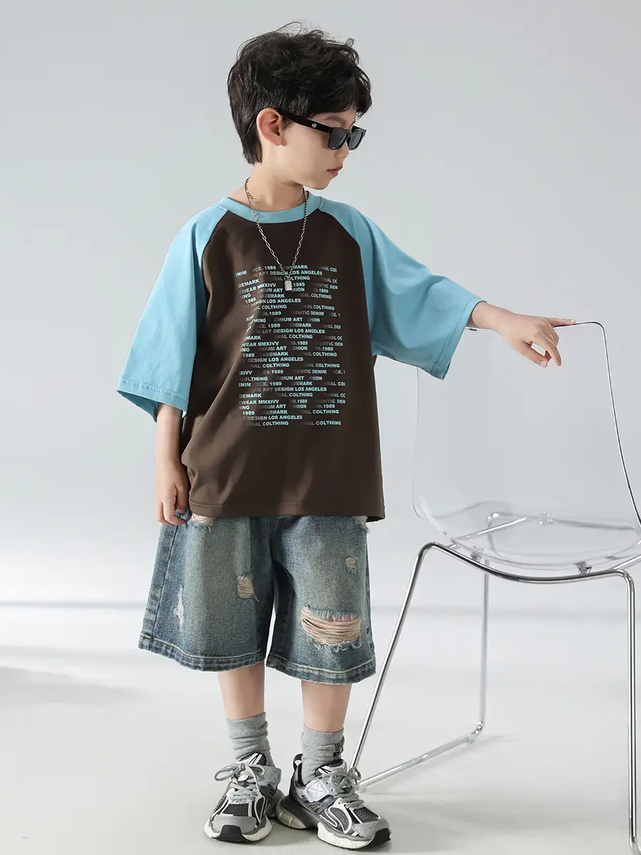 Boys Summer T-shirt Shorts Set Brown Blue 2025 Kids Wear — feature 17