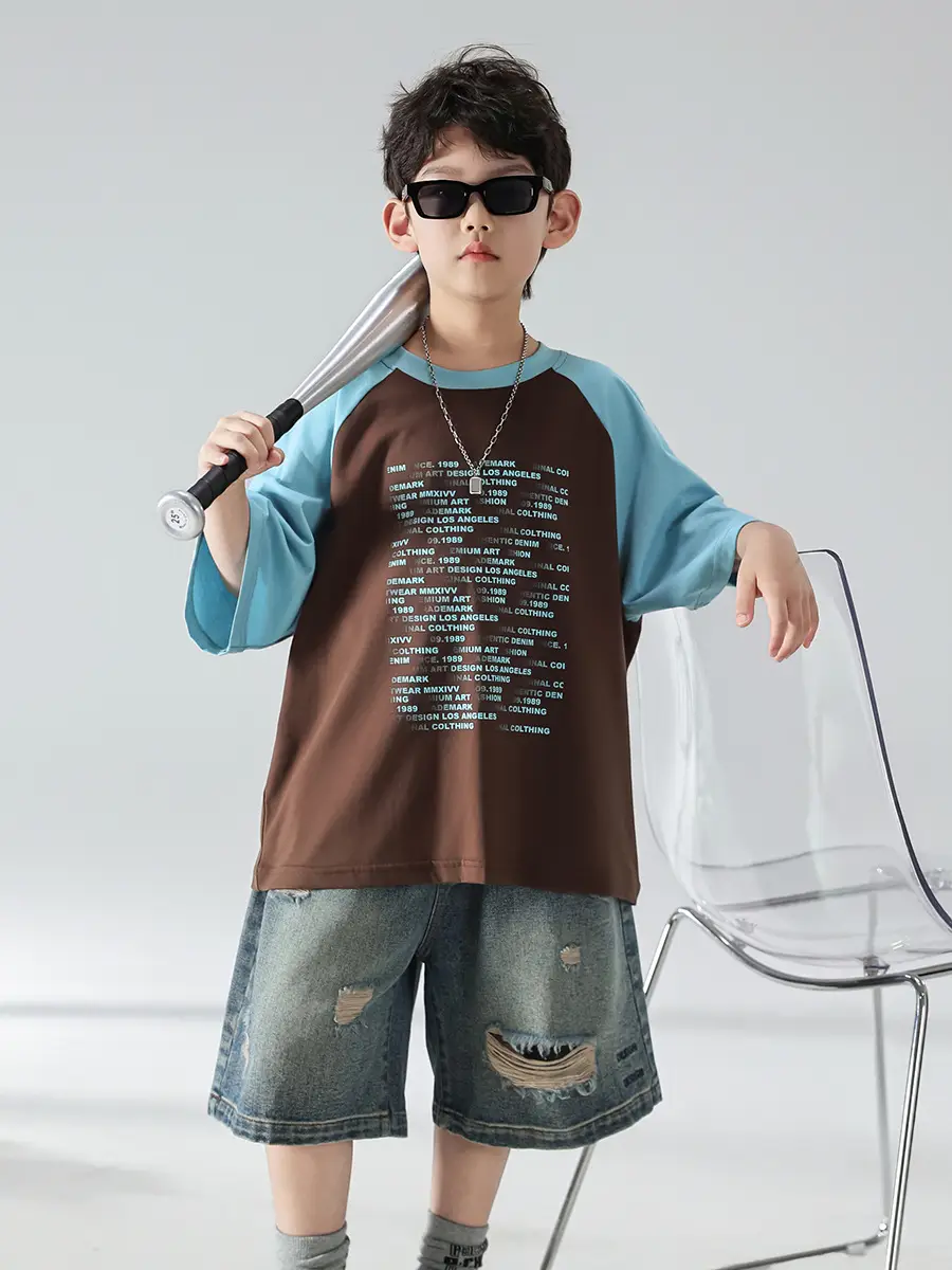 Boys Summer T-shirt Shorts Set Brown Blue 2025 Kids Wear — feature 19