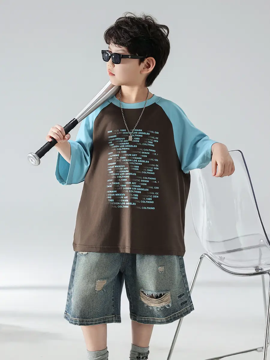 Boys Summer T-shirt Shorts Set Brown Blue 2025 Kids Wear — feature 20
