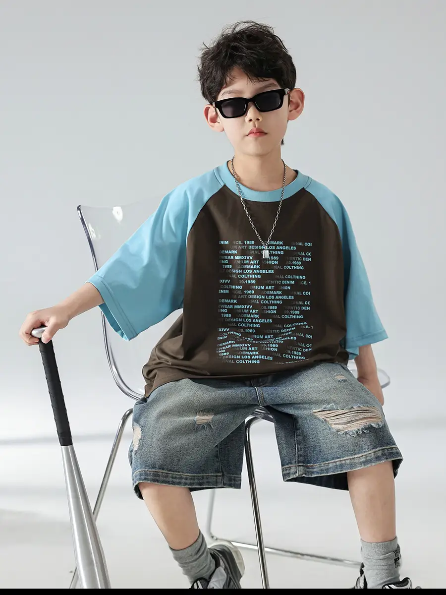 Boys Summer T-shirt Shorts Set Brown Blue 2025 Kids Wear — feature 21