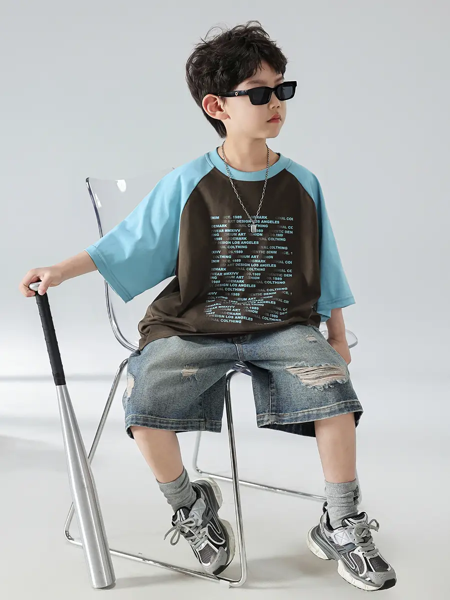 Boys Summer T-shirt Shorts Set Brown Blue 2025 Kids Wear — feature 22