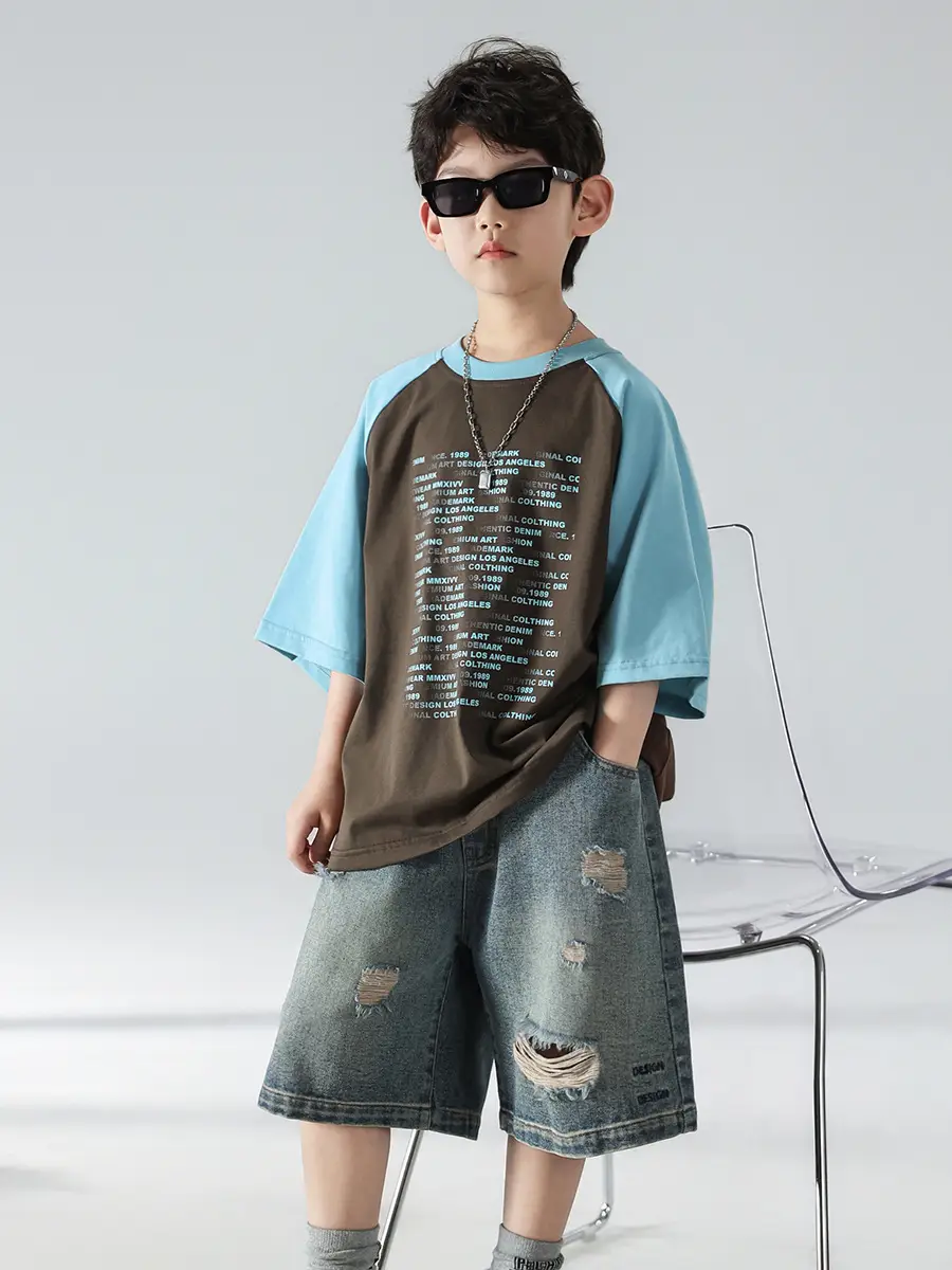 Boys Summer T-shirt Shorts Set Brown Blue 2025 Kids Wear — feature 6