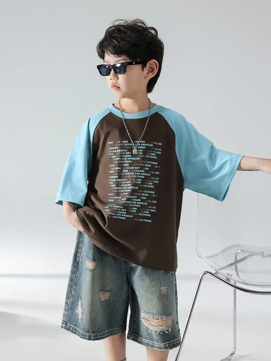 Boys Summer T-shirt Shorts Set Brown Blue 2025 Kids Wear — feature 7
