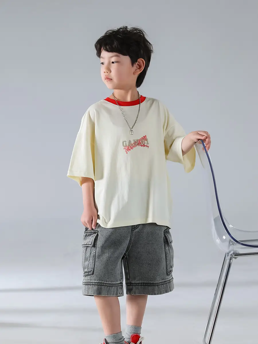 Boys Korean Style Short Sleeve T-Shirt Cream 2025 β feature 10