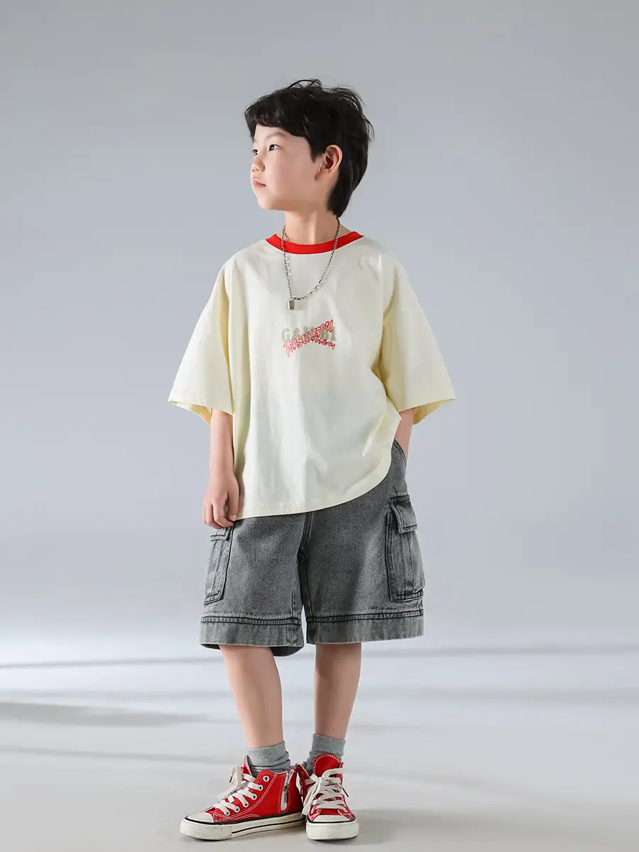 Boys Korean Style Short Sleeve T-Shirt Cream 2025 β feature 11