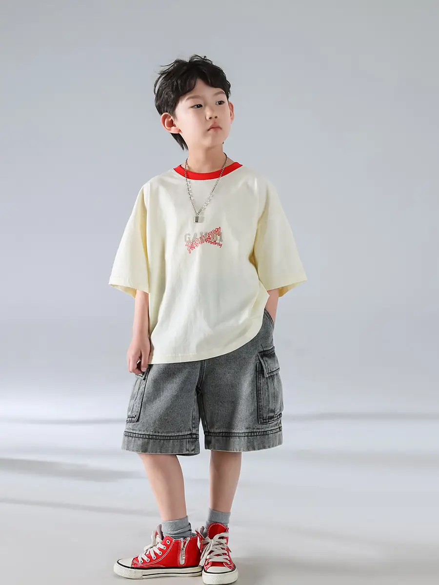 Boys Korean Style Short Sleeve T-Shirt Cream 2025 β feature 12