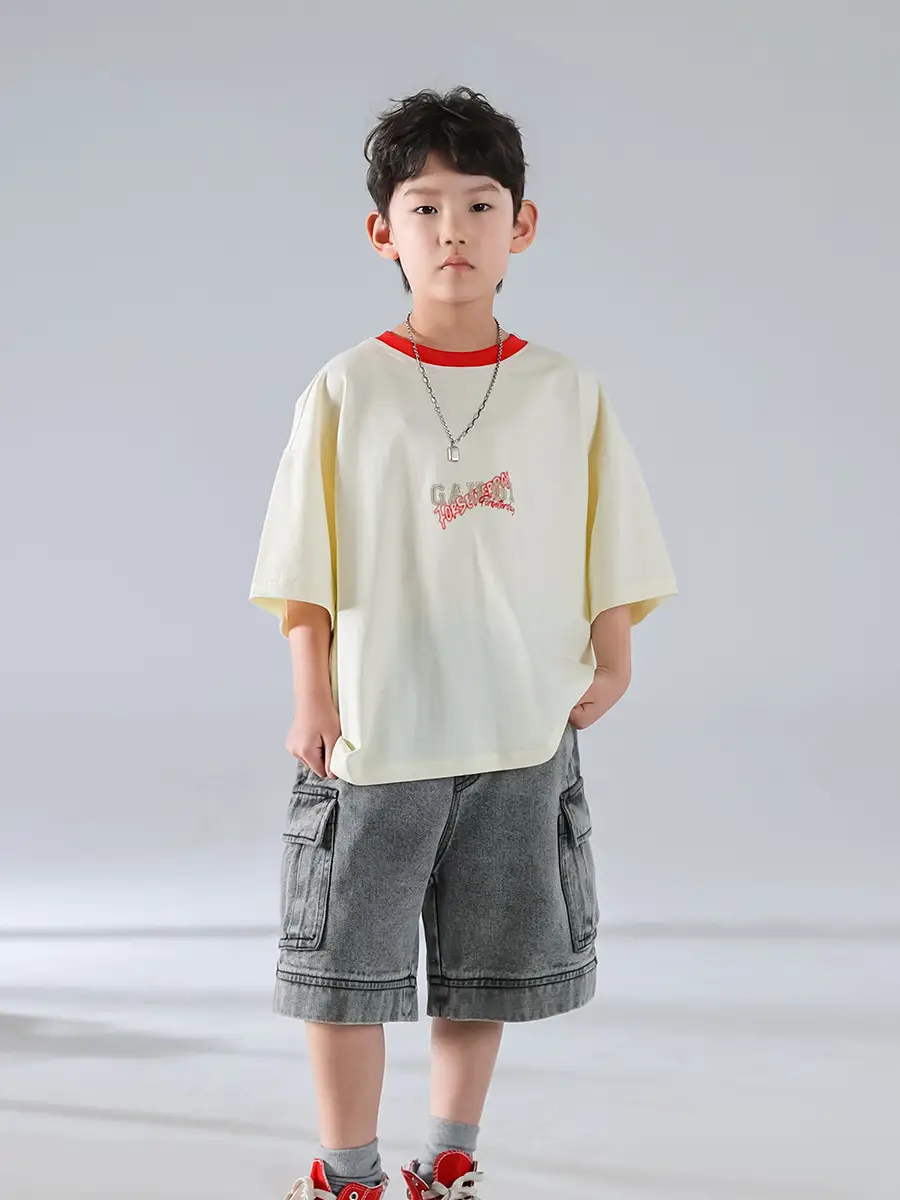 Boys Korean Style Short Sleeve T-Shirt Cream 2025 β feature 13