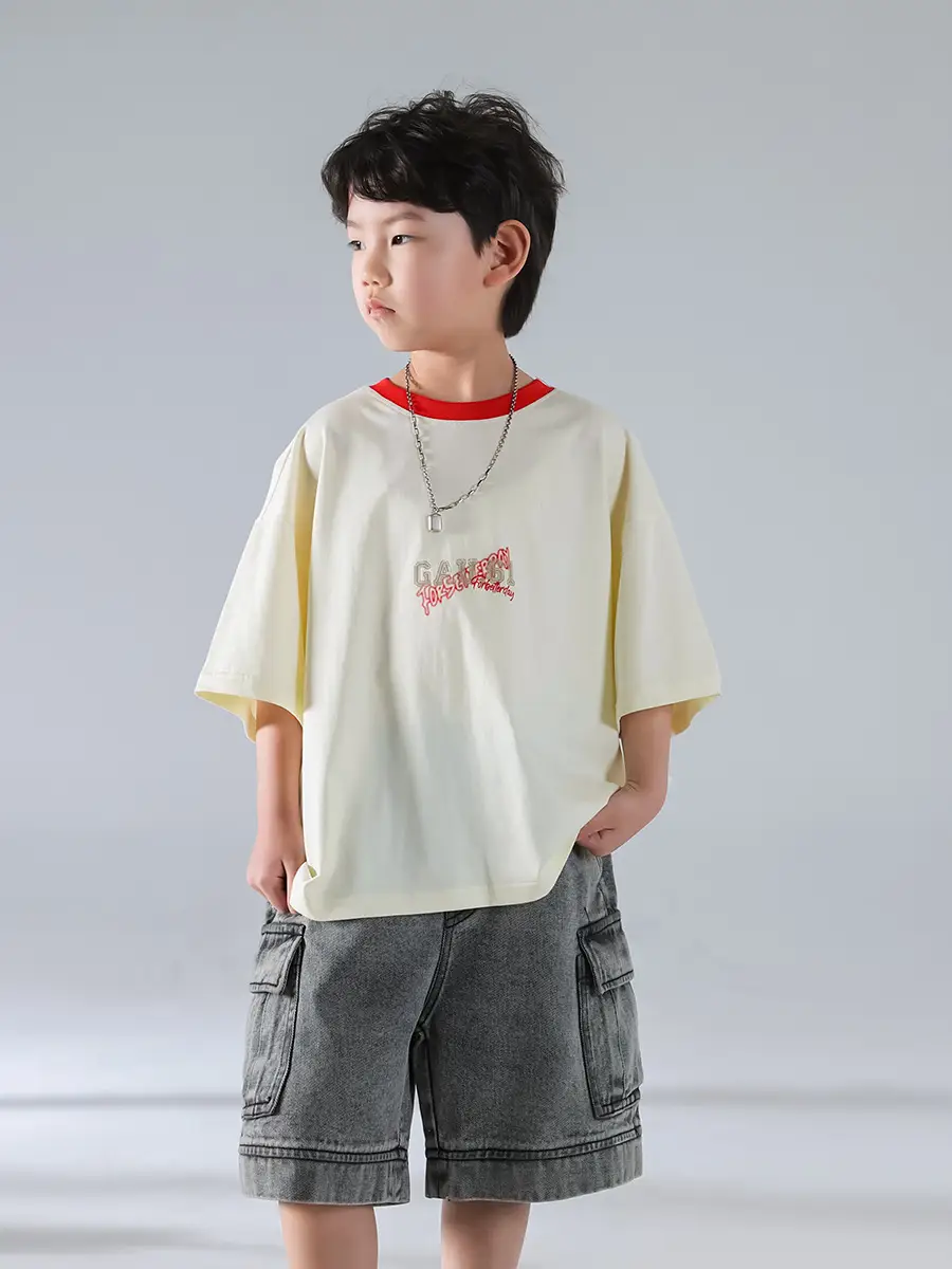 Boys Korean Style Short Sleeve T-Shirt Cream 2025 β feature 14