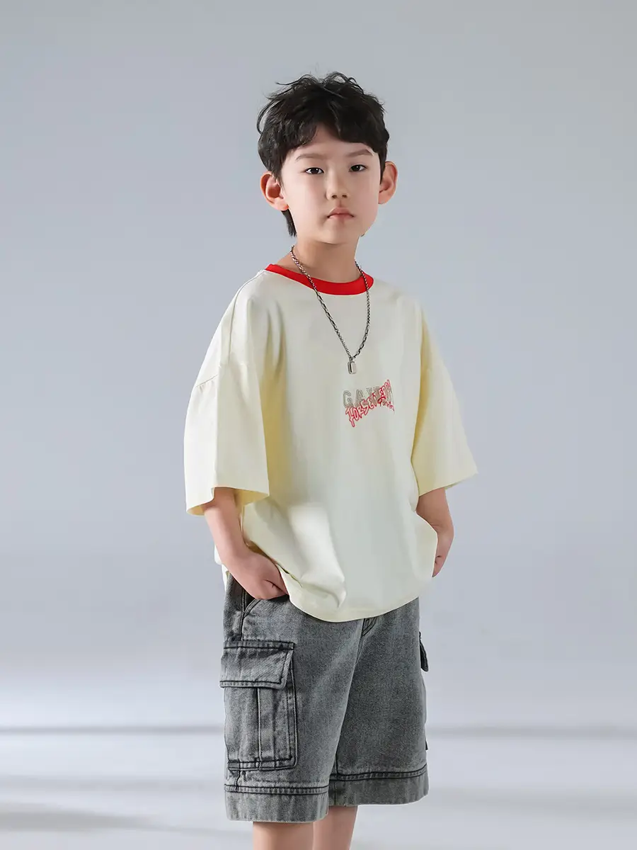 Boys Korean Style Short Sleeve T-Shirt Cream 2025 β feature 15