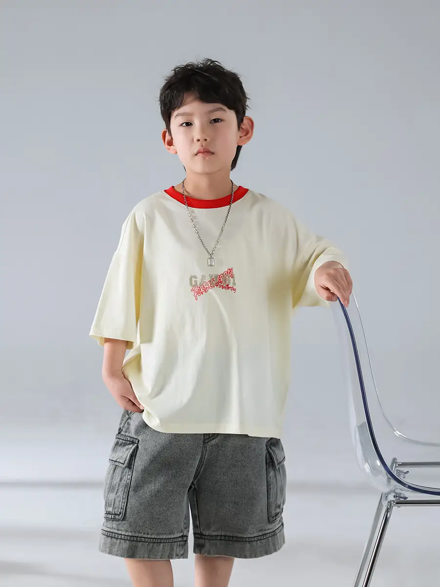Boys Korean Style Short Sleeve T-Shirt Cream 2025 β feature 17