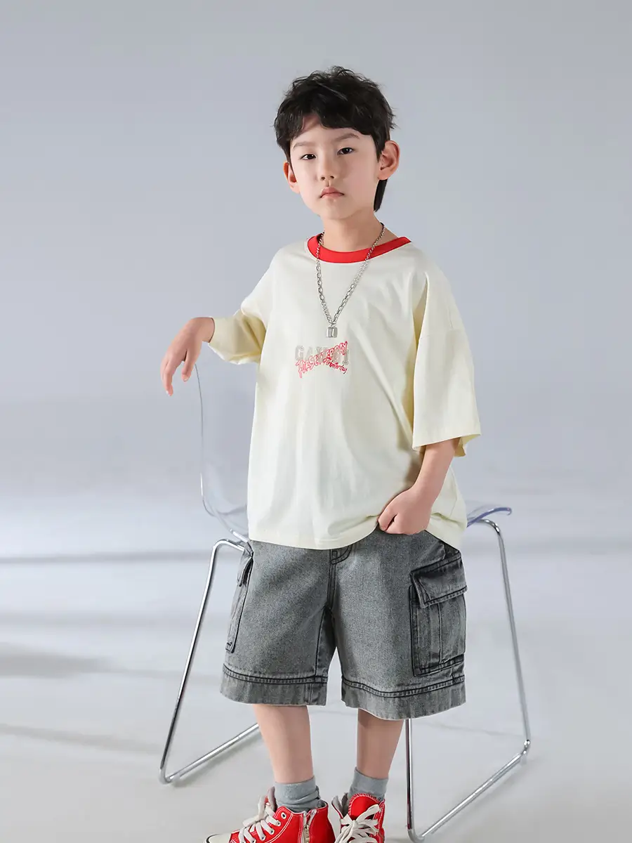 Boys Korean Style Short Sleeve T-Shirt Cream 2025 β feature 18