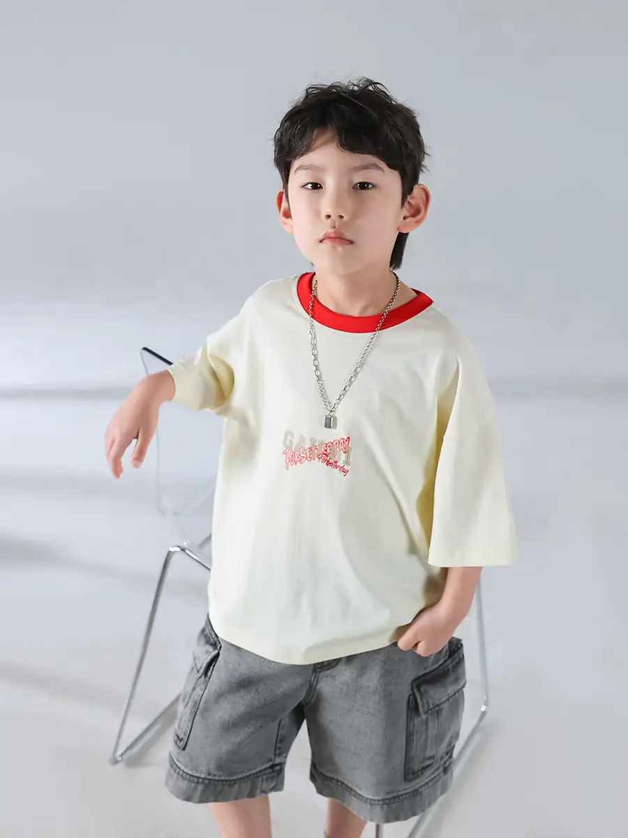 Boys Korean Style Short Sleeve T-Shirt Cream 2025 β feature 19