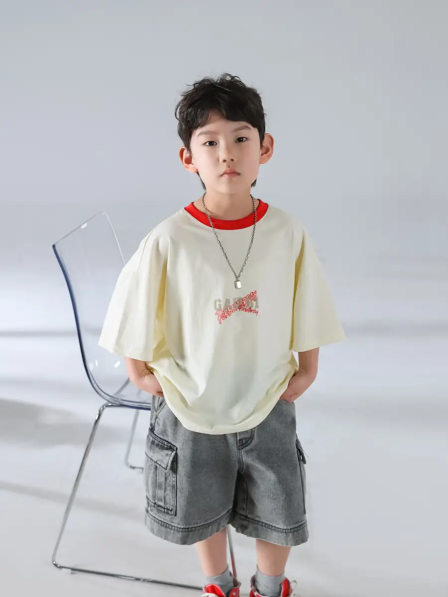 Boys Korean Style Short Sleeve T-Shirt Cream 2025 β feature 20