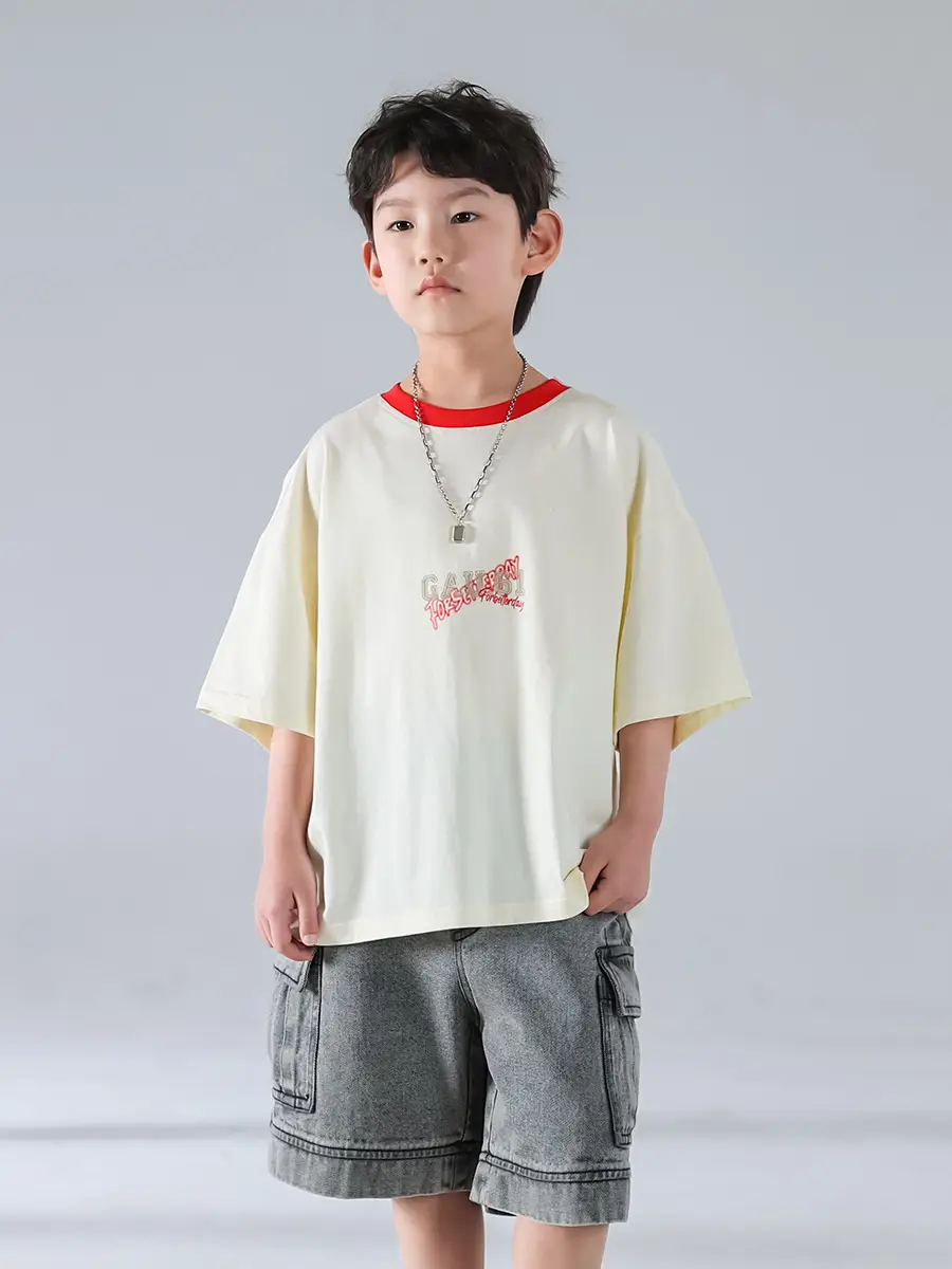 Boys Korean Style Short Sleeve T-Shirt Cream 2025 β feature 5