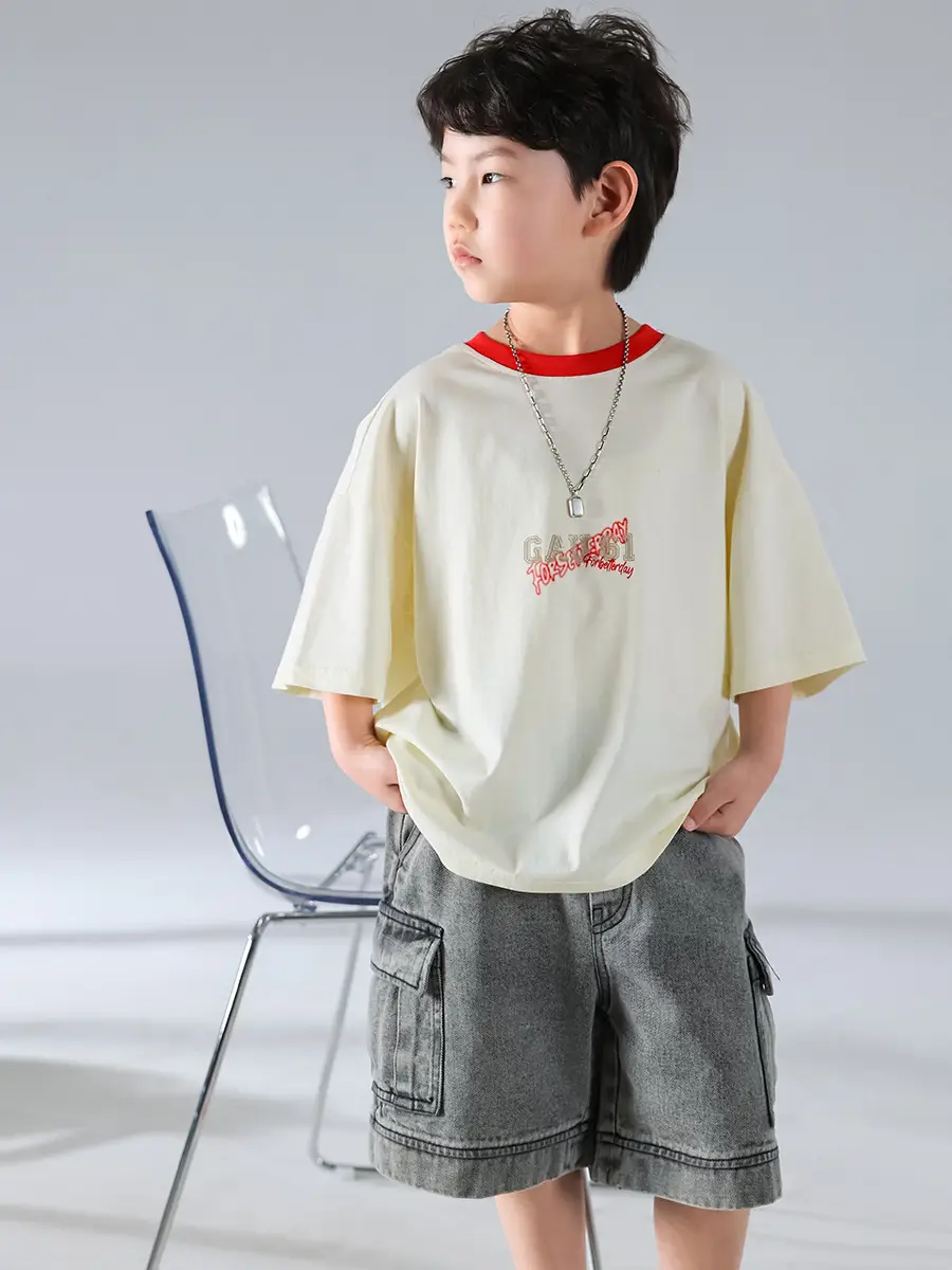 Boys Korean Style Short Sleeve T-Shirt Cream 2025 β feature 6