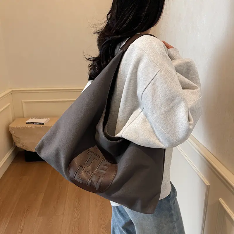 Women's Black Canvas Shoulder Tote Bag 2026 New Model - Image 5