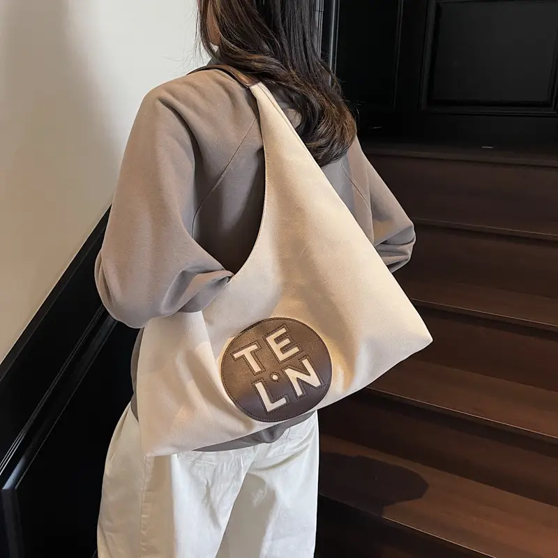 Women's Black Canvas Shoulder Tote Bag 2026 New Model - Image 6