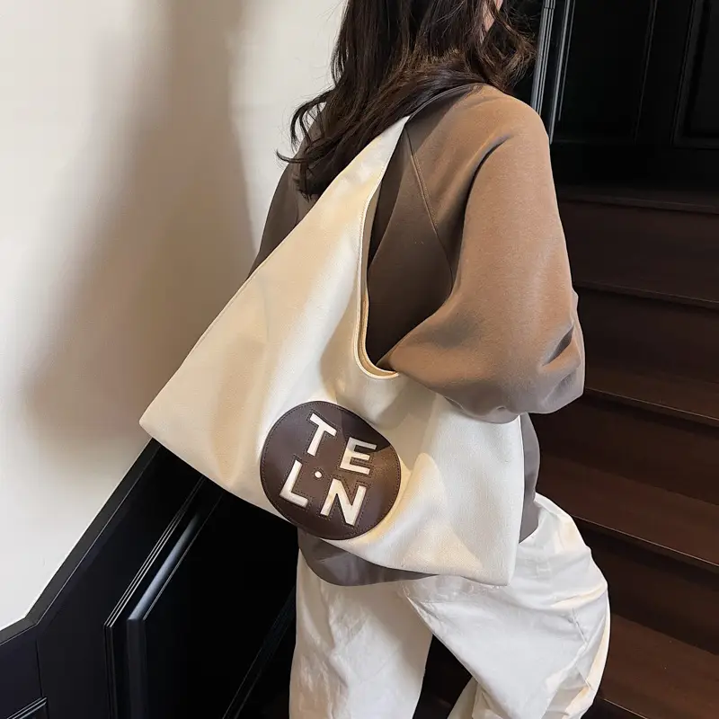 Women's Black Canvas Shoulder Tote Bag 2026 New Model - Image 7