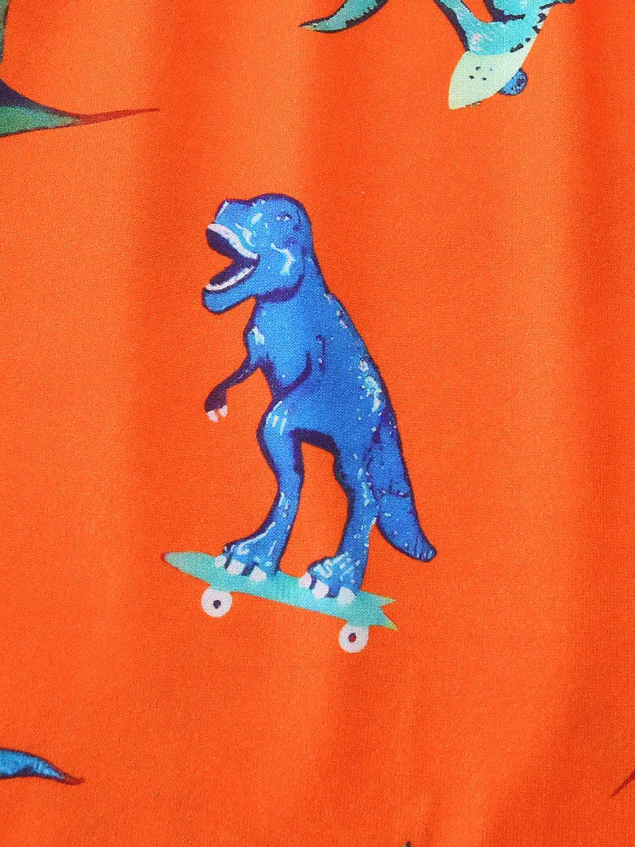 Kids Orange Dinosaur Printed T-Shirt 2-Piece Set