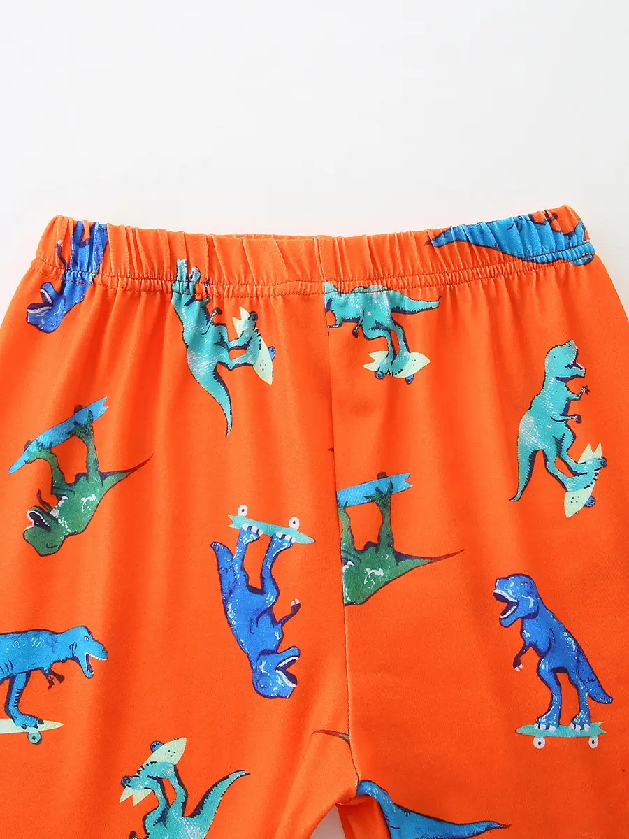 Kids Orange Dinosaur Printed T-Shirt 2-Piece Set