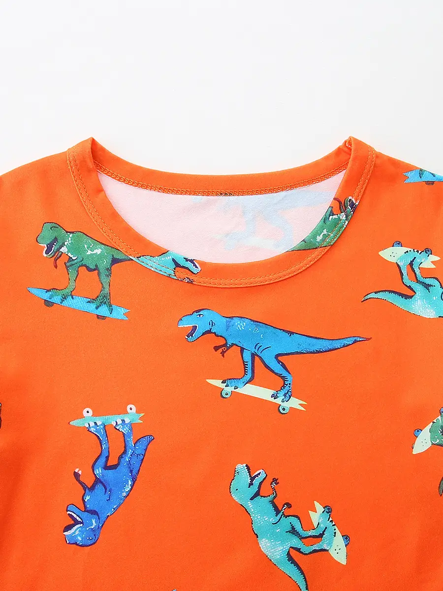 Kids Orange Dinosaur Printed T-Shirt 2-Piece Set