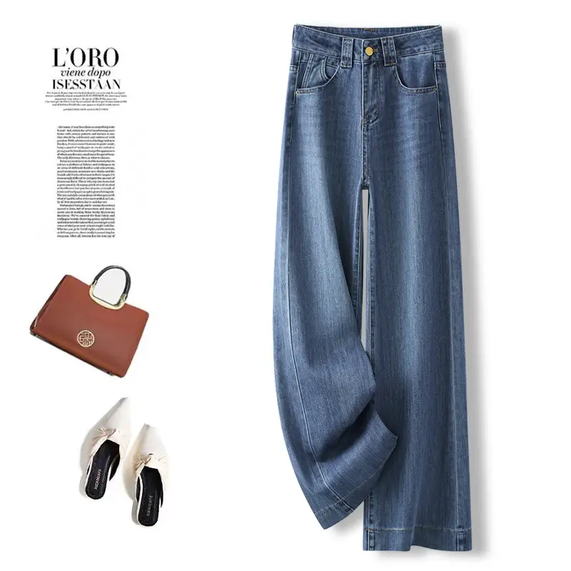 Dark Blue High Waist Loose Fit Jeans Women Spring