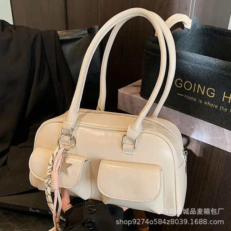 Black Korean Style Double-Pocket Shoulder Bag - Image 9
