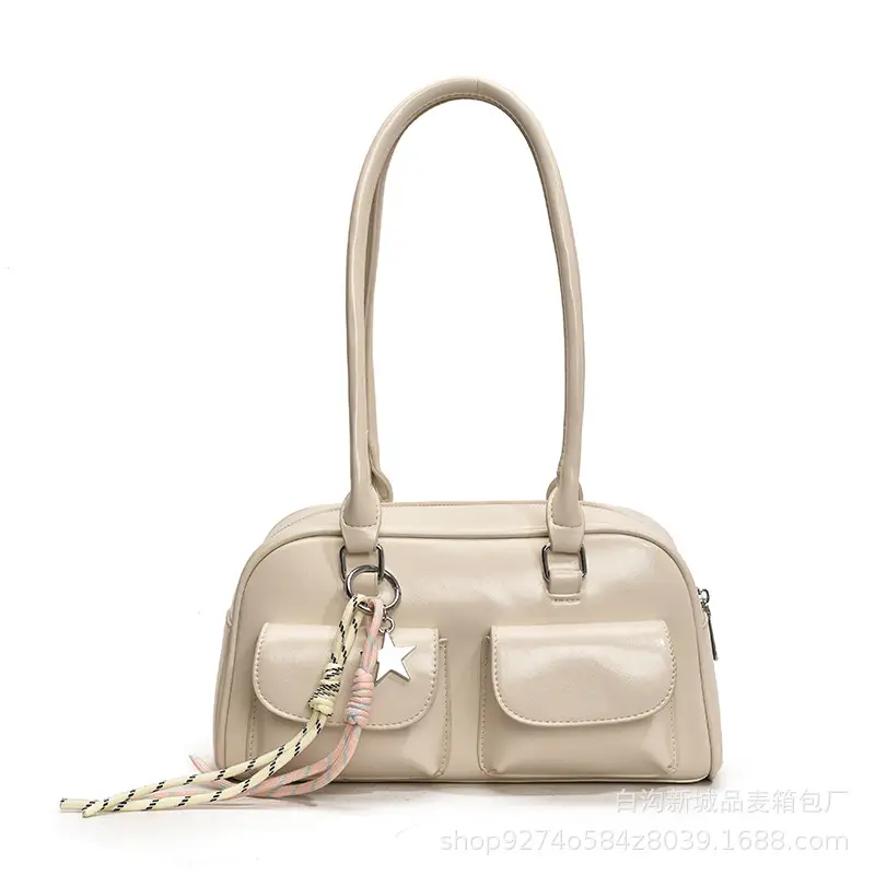 Black Korean Style Double-Pocket Shoulder Bag - Image 13
