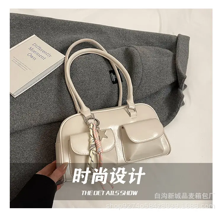 Black Korean Style Double-Pocket Shoulder Bag — feature 10