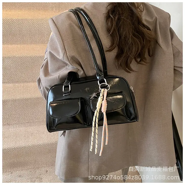 Black Korean Style Double-Pocket Shoulder Bag — feature 14