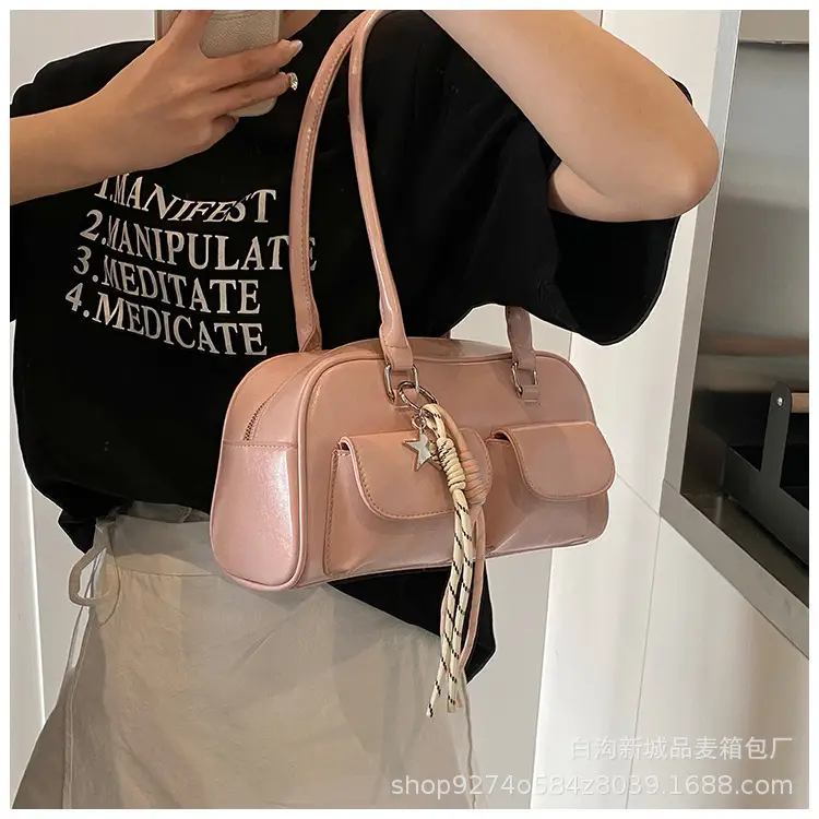 Black Korean Style Double-Pocket Shoulder Bag — feature 18