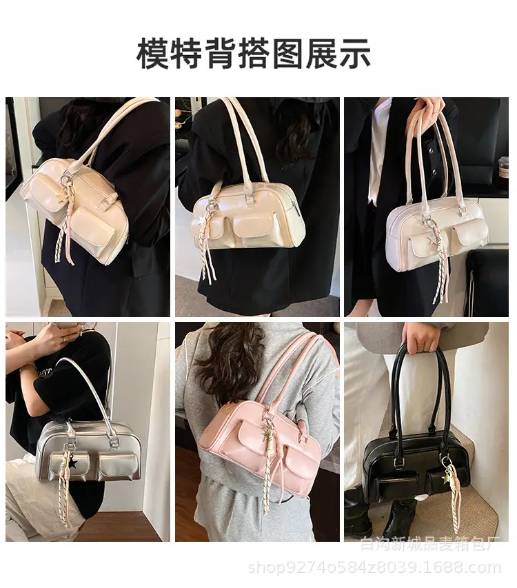 Black Korean Style Double-Pocket Shoulder Bag — feature 2