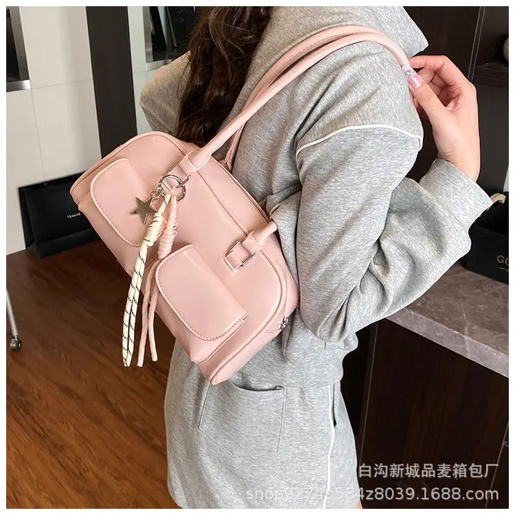 Black Korean Style Double-Pocket Shoulder Bag — feature 20