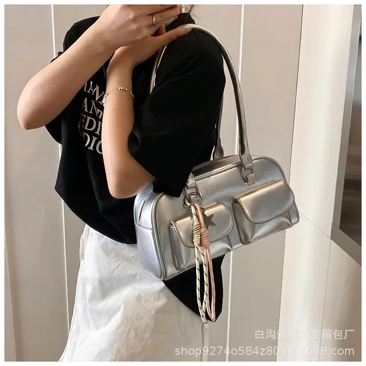 Black Korean Style Double-Pocket Shoulder Bag — feature 21