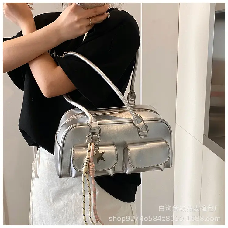 Black Korean Style Double-Pocket Shoulder Bag — feature 23