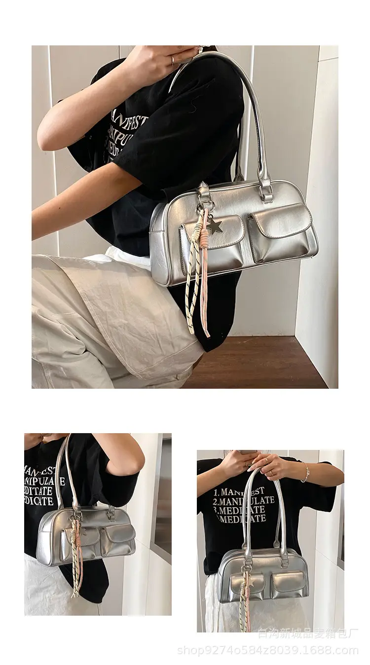 Black Korean Style Double-Pocket Shoulder Bag — feature 3